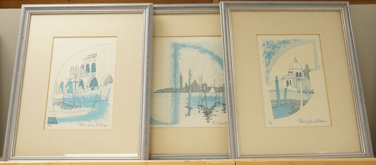 Paul John Kilshaw (b.1947), Venetian scenes comprising St Marks Square and Canal with gondola, signed and limited edition 17/150, set of three colour prints, 20 x 28cm